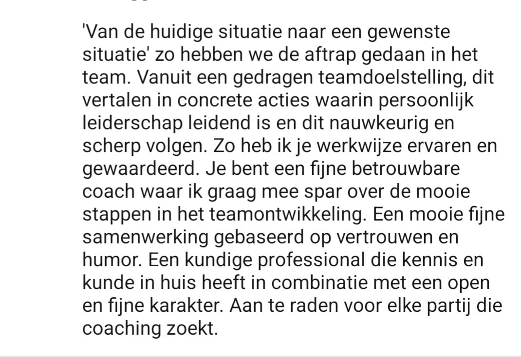 Reactie op LinkedIn over de teamcoaching